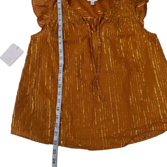 LC Lauren Conrad Women SZ S Mustard Gold Striped Top Blouse Tie V Neck Pullover - Picture 6 of 13